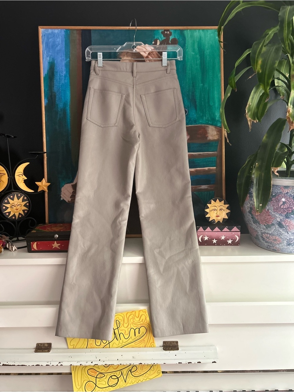 Aritzia Wilfred Melina Vegan Leather Straight Leg Pants Taupe Size 00 - Picture 4 of 12